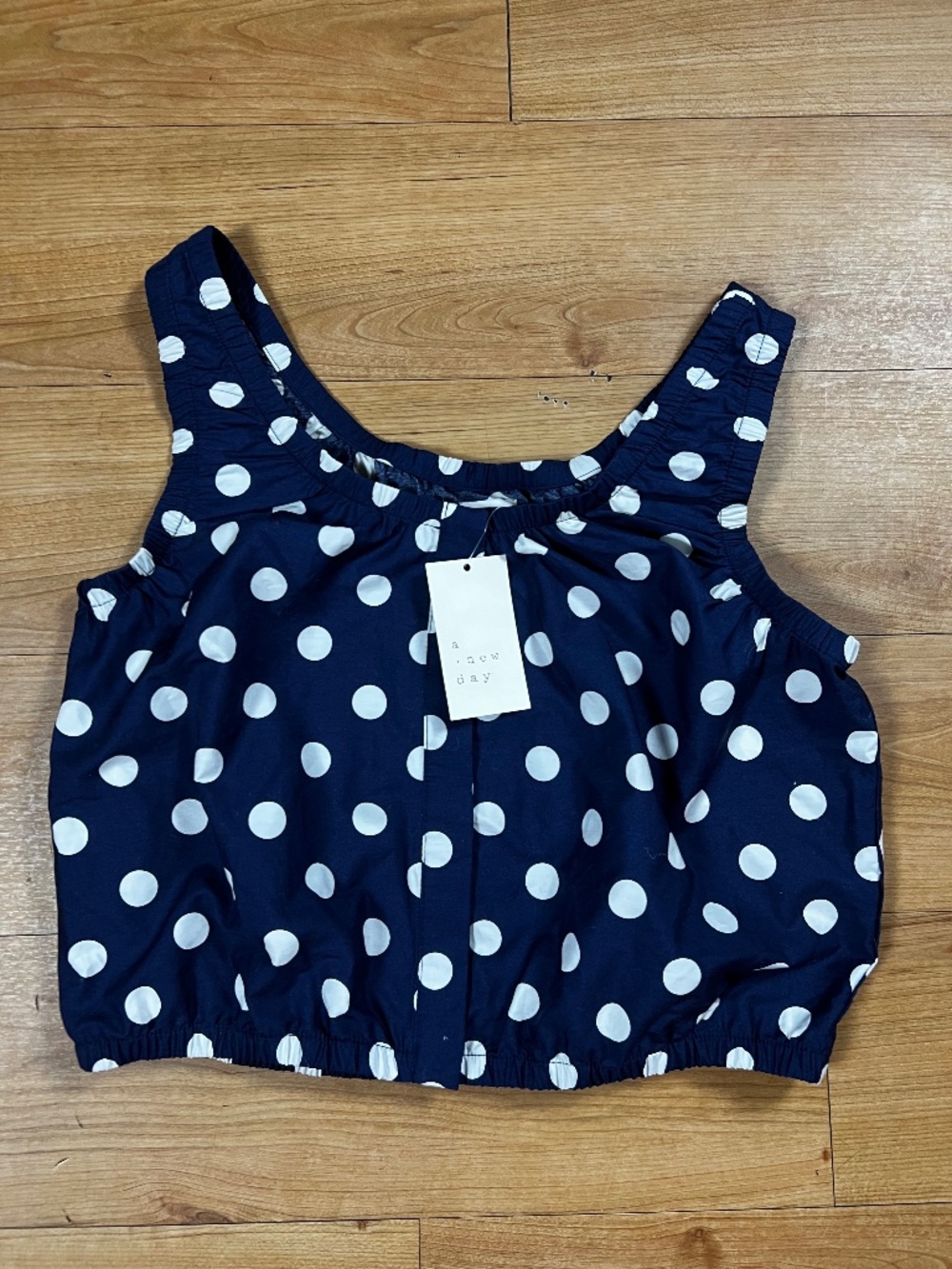 A New Day NWT Small Navy White Polka Dot Bubble Hem Tank Top Cotton